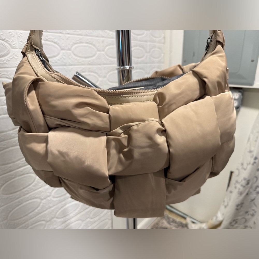 Sol and Selene. Beige Quilted Shoulder Bag - Soft Woven Design
